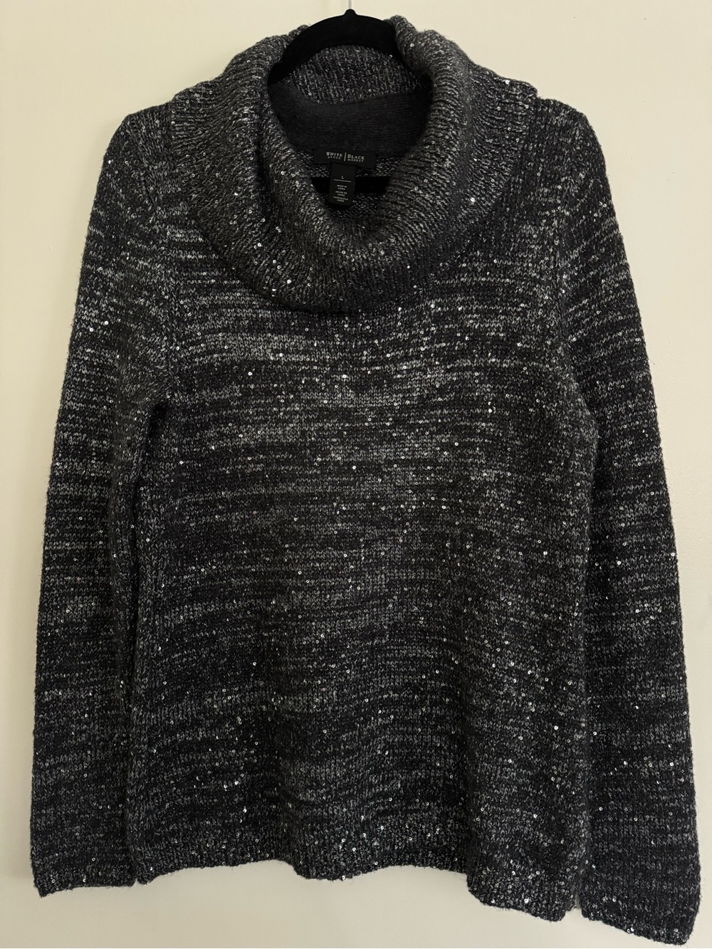 EUC WHBM Black & Silver Marled Cowl Neck Sweater With Sequins